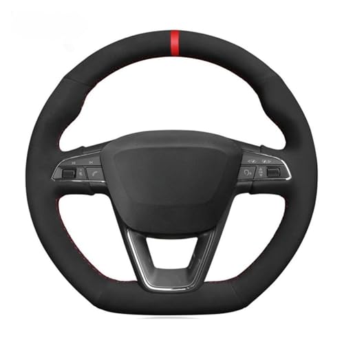 SKINII Lenkradschutz Handgenähte Lenkradabdeckung Aus Schwarzem Wildleder Für Seat Für Leon Für Cupra R Für Leon ST Für Cupra Für Leon ST Lenkradschoner von SKINII