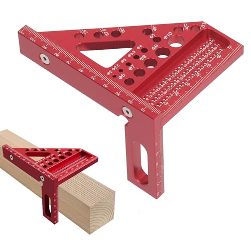 3D-Mehrwinkel-Messlineal, Gehrungsdreieckslineal aus Aluminiumlegierung, Winkelmesser for die Holzbearbeitung for Ingenieure, Schreiner und Handwerker(Red) von SKINPA