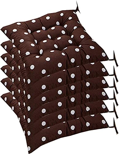 6er-Set Stuhlpolster for Garten und Küche, Sitzpolster for Stühle mit Bändern, Esszimmerstuhlkissen for Anbinden (gepunktet) – gestepptes Design, 40 x cm(Brown) von SKINPA