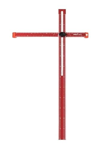 Holzbearbeitungslineal, 2-in-1 verstellbares T-Quadrat, Winkellineal, T-Typ-Markierungslineal, Markierungsmesslineal for die Holzbearbeitung(Red,120CM/47IN) von SKINPA