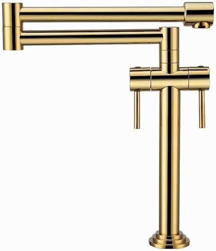 Klappbarer Einhebel-Spültischhahn for Küchenspüle, Töpfe, Küchenspüle, Mischbatterie, gemischt, warm und kalt, komplett aus Kupfer(Gold) von SKINPA