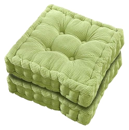 Quadratische Stuhlkissen, Bodenkissen for den Innenbereich, 2er-Set for Esszimmerstühle in der Küche, verdickte Tatami-Polsterung in Volltonfarbe(Green,18x18 Inch) von SKINPA