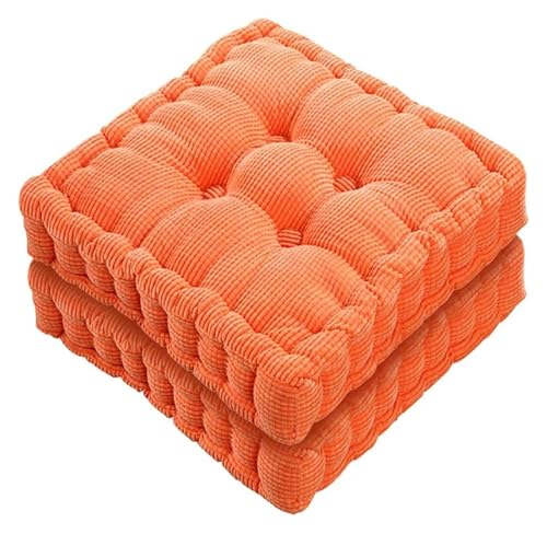 Quadratische Stuhlkissen, Bodenkissen for den Innenbereich, 2er-Set for Esszimmerstühle in der Küche, verdickte Tatami-Polsterung in Volltonfarbe(Orange,18x18 Inch) von SKINPA