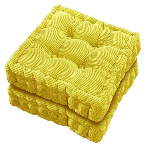 Quadratische Stuhlkissen, Bodenkissen for den Innenbereich, 2er-Set for Esszimmerstühle in der Küche, verdickte Tatami-Polsterung in Volltonfarbe(Yellow,20x20 Inch) von SKINPA