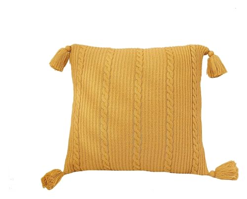 SKINPA Kissenbezug, Dekorativer Kissenbezug, Gestrickter Kissenbezug mit Twist-Muster, Dekorativer Kissenbezug, Schlichter einfarbiger Kissenbezug mit hübschen Quasten(Yellow) von SKINPA
