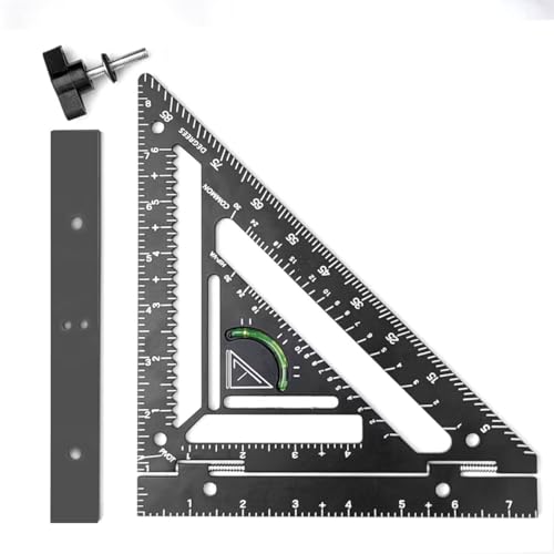 Sparrenwinkel, Zimmermannswinkel aus Aluminiumlegierung, Multifunktionswinkelwerkzeug, Holzbearbeitungswinkel for Zimmerleute, Architekten(Black) von SKINPA