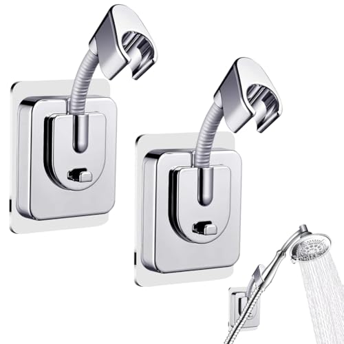 2 Stück Duschkopfhalterung Ohne Bohren Duschkopfhalterung Saugnapf 360° Verstellbare Handbrause Halterung Starke Selbstklebende Duschkopf Halterung Shower Head Holder mit Silikon-Adapter für Bad von SKIPTHYBER