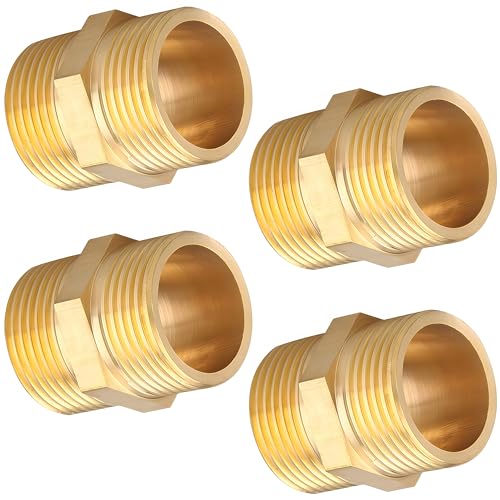 Doppelnippel G1/2 Zoll (Ø 20mm) Messing Außengewinde, 4 Stück Doppelnippel mit Sechskant, Robust und Rostfrei, Gewindefitting Doppel Nippel Messing Fittings für Trinkwasser Geeignet von SKIPTHYBER