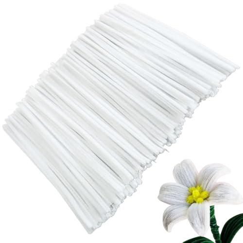 SKIPTHYBER Pfeifenreiniger Weiß Set, 300 Stück Pfeifenputzer Zum Basteln, Pfeifenputzer Basteln Kreative DIY Weihnachtsbaum Blumen Tier Dekorationen 300x6mm von SKIPTHYBER
