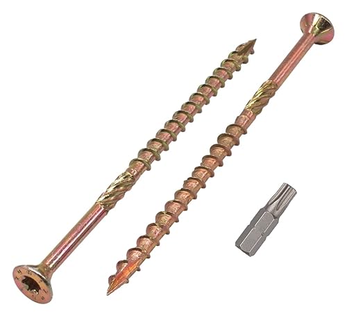 SKIR'CO (10 Stück) Universal Verzinkter Stahl 6,0 x 140 mm Gelb Holzschrauben Senkkopf Torx Kopf Typ 17 Spanplattenschrauben (10, 6,0 x 140 mm) von SKIR'CO