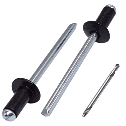 SKIR'CO (100 Stück) Blindnieten lackiert 3,2 x 8 mm, Aluminium Popnieten, Bohrer enthalten (Tiefschwarz RAL 9005) von SKIR'CO