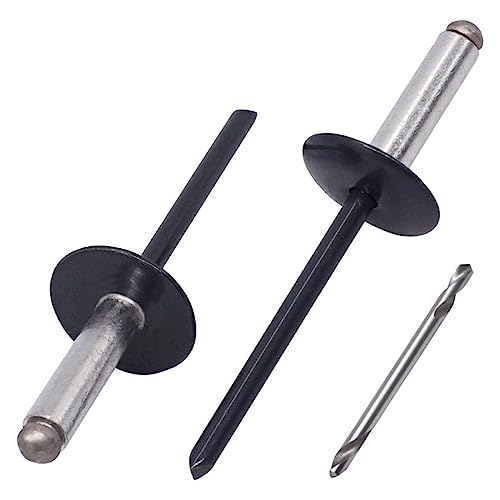 SKIR'CO (100 Stück) Großflansch Alu Blindnieten 4,8 x 18 mm, Edelstahldorn, RAL 7016 Anthrazitgrau (inkl. Bohrer) von SKIR'CO