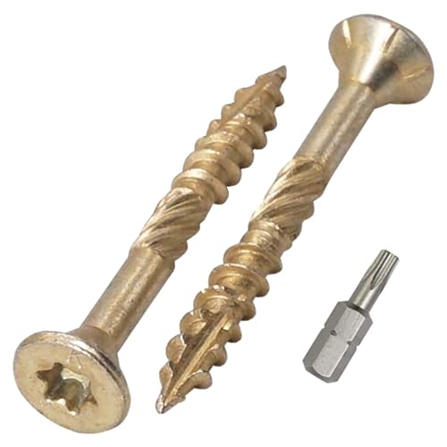 SKIR'CO (100 Stück) Universal Verzinkter Stahl 4,0 x 30 mm Gelb Holzschrauben Senkkopf Torx Kopf Typ 17 Spanplattenschrauben (100, 4,0 x 30 mm) von SKIR'CO