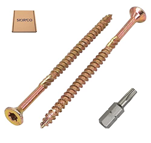 SKIR'CO (100 Stück) Universal Verzinkter Stahl 4,0 x 70 mm Gelb Holzschrauben Senkkopf Torx Kopf Typ 17 Spanplattenschrauben (100, 4,0 x 70 mm) von SKIR'CO