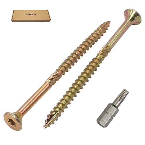SKIR'CO (150 Stück) Universal Verzinkter Stahl 4,5 x 70 mm Gelb Holzschrauben Senkkopf Torx Kopf Typ 17 Spanplattenschrauben (150, 4,5 x 70 mm) von SKIR'CO
