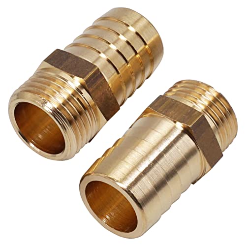 SKIR'CO (2 Stück) Außengewinde Widerhaken Messing Fitting 1/2 Zoll x 20 mm, Schlauch Widerhaken Adapter, Schlauchschwanz Anschluss, BSP Gewinde von SKIR'CO