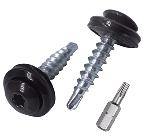 SKIR'CO (200 Stück) Metall Dachschrauben 4,8x28 mm Lackierte selbstbohrende Schrauben mit EPDM Unterlegscheiben, Torx Kopf (Tiefschwarz RAL 9005) von SKIR'CO