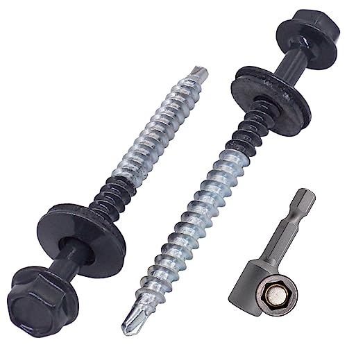 SKIR'CO (200 Stück) lackierte Dachschrauben 4,8 x 60 mm, Sechskantkopf, selbstbohrende Schrauben mit EPDM-Unterlegscheiben (Anthrazitgrau, RAL 7016) von SKIR'CO