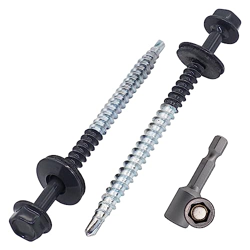 SKIR'CO (200 Stück) lackierte Dachschrauben 4,8 x 70 mm, Sechskantkopf, selbstbohrende Schrauben mit EPDM-Unterlegscheiben (Anthrazitgrau, RAL 7016) von SKIR'CO