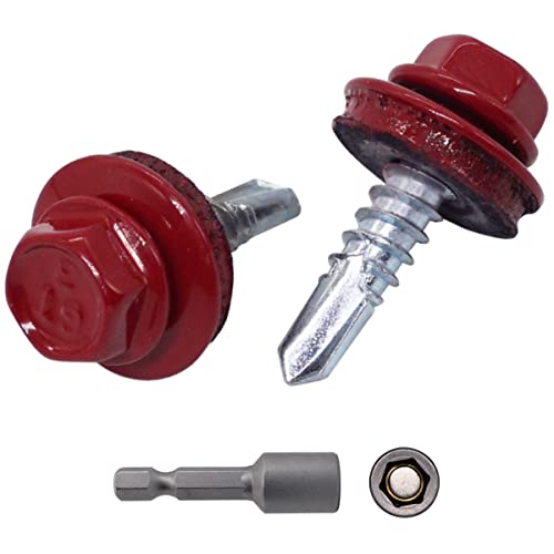 SKIR'CO (25 Stück) Metalldachschrauben 4,8 x 19 mm lackierte selbstbohrende Schrauben mit EPDM-Unterlegscheiben Sechskantkopf (Braunrot RAL 3011) von SKIR'CO