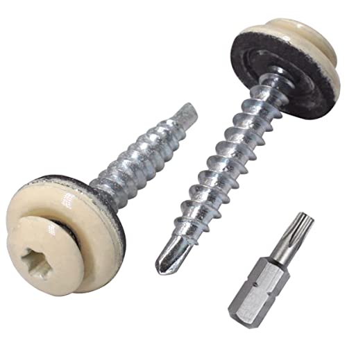 SKIR'CO (25 Stück) Metalldachschrauben 4,8 x 35 mm lackiert, selbstbohrende Schrauben mit EPDM-Unterlegscheiben, Torx-Kopf (Light Ivory RAL 1015) von SKIR'CO