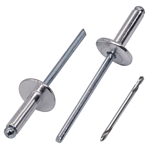 SKIR'CO (250 Stück) Großflansch Aluminium Blindnieten 4,0 x 14 mm, Stahldorn, Bohrer inklusive von SKIR'CO