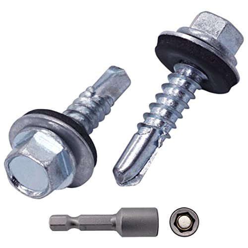 SKIR'CO (300 Stück) verzinkte Dachschrauben, 5,5 x 25 mm selbstbohrende Schrauben mit EPDM-Unterlegscheiben, Sechskantkopf von SKIR'CO