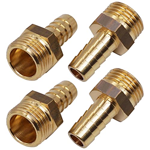 SKIR'CO (4 Stück) Außengewinde Widerhaken Messing Fitting 1/2 Zoll x 12 mm, Schlauch Widerhaken Adapter, Schlauchschwanz Anschluss, BSP Gewinde von SKIR'CO