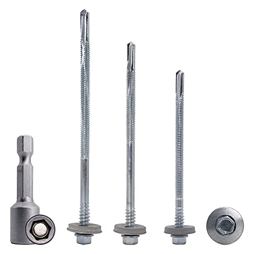 SKIR'CO (40 Stück) Selbstbohrende 5,5 x 200 mm verzinkte Schrauben mit EPDM-Unterlegscheiben für Sandwichplatten, Sechskantkopf von SKIR'CO