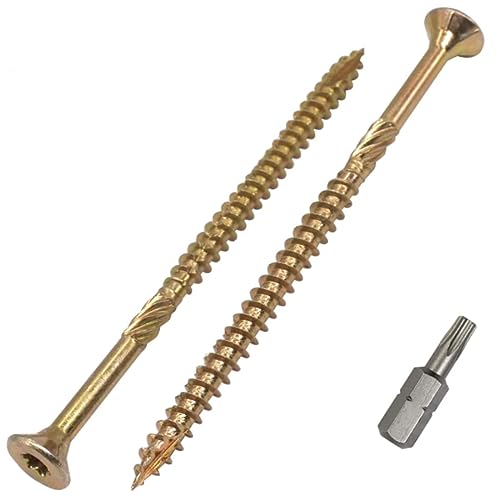 SKIR'CO (40 Stück) Universal Verzinkter Stahl 5,0 x 100 mm Gelb Holzschrauben Senkkopf Torx Kopf Typ 17 Spanplattenschrauben (40, 5,0 x 100 mm) von SKIR'CO