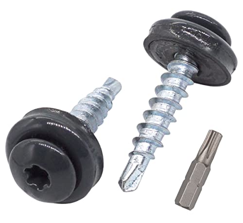 SKIR'CO 200 Stück Metall-Dachschrauben 4,8x28 mm, lackierte selbstbohrende Schrauben mit EPDM-Unterlegscheiben, Blech-Torx-Schrauben (Anthrazitgrau RAL 7016) von SKIR'CO