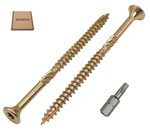 SKIR'CO 50 Stück Universal Verzinkter Stahl 5,0 x 80 mm Gelb Holzschrauben Senkkopf Torx Kopf Typ 17 Spanplattenschrauben (50, 5,0 x 80 mm) von SKIR'CO