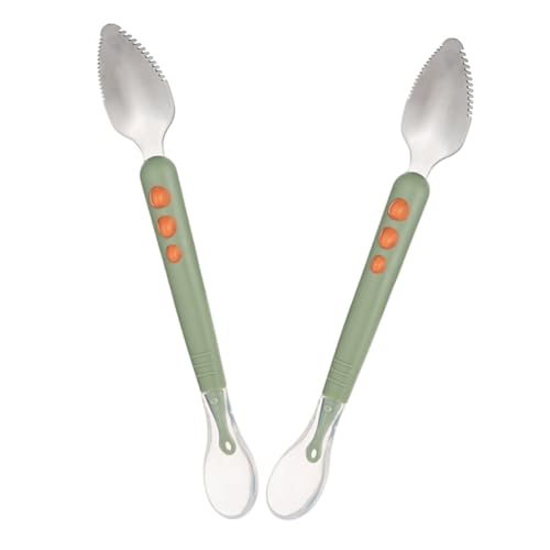 SKISUNO 2 Stück Fütterlöffel aus Langlebigem Edelstahl mit Gezackter Kante Weiche Silikonspitze Sicher für Junge Mädchen zum Obst und Gemüsebrei Schaben Leicht und Kompakt von SKISUNO
