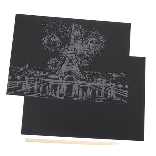 SKISUNO 2 Stück Teiliges DIY Kratzpapier Stadt Nachtansicht mit Bunten Mustern Kreatives Kratzbild für Erwachsene als Geschenke Feinmotorik und Kreativität von SKISUNO