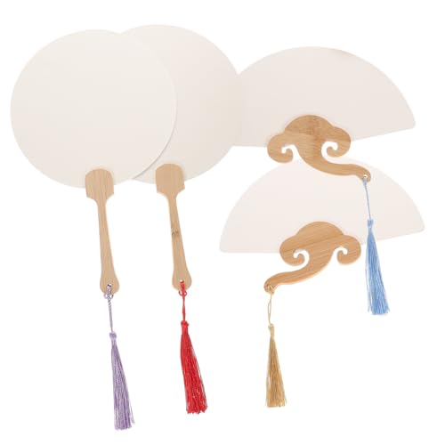 SKISUNO 4 Stück Teiliges DIY Papierfächer aus Hochwertigem Papier und Holz Leichter Tragbarer Malfächer für Graffiti Handbemalte Fächer Kreatives Bastelspielzeug und von SKISUNO