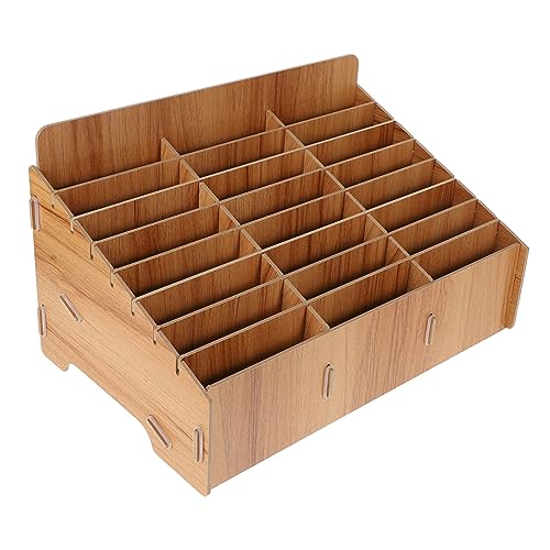 SKISUNO Holz Handy Aufbewahrungsbox mit Fächern Mobiles Display Rack für Klassenzimmer und Konferenzraum Natürliche Holzoptik Multifunktionale Telefon Speicherbox Umweltfreundlich und von SKISUNO