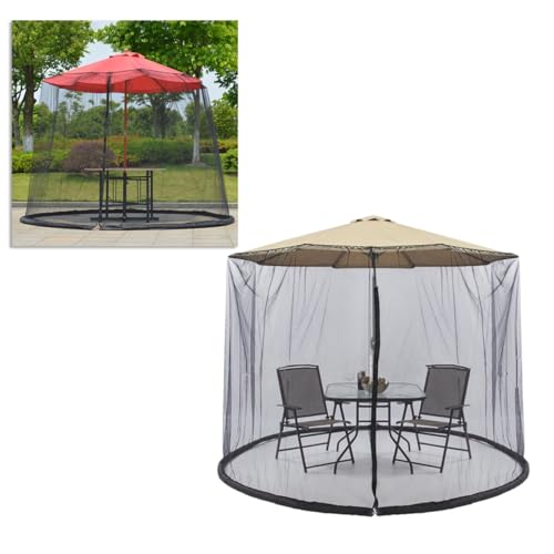 SKISUNO Patio Sonnenschirm Netzabdeckung Uv-schutz Insektenschutznetz für Gartenmöbel mit Reißverschluss Faltbar Leicht zu Installieren für Terrasse und Außenbereich Schwarz von SKISUNO
