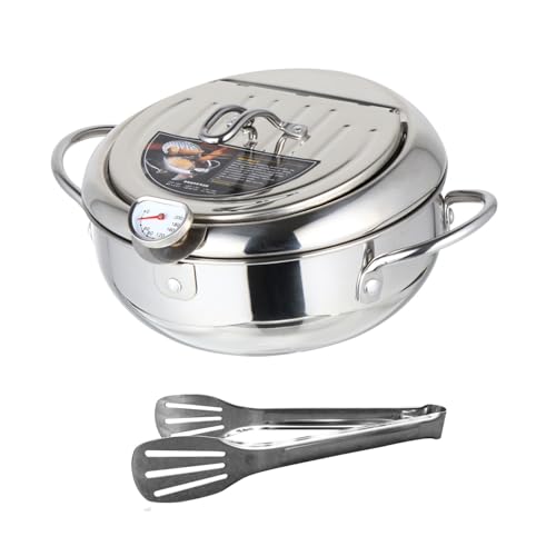 SKISUNO Tempura Fritteuse Edelstahl mit Thermometer Einstellbare Temperatur Japanischer Stil Kompatibel mit Gas und Elektroherd Inklusive Ölablagerost für Fettarmes Knuspriges Frittieren SKISUNO Tempura Fritteuse Edelstahl mit Thermometer Einstellbare Temperatur Japanischer Stil Kompatibel mit Gas und Elektroherd Inklusive Ölablagerost für Fettarmes Knuspriges Frittieren von SKISUNO