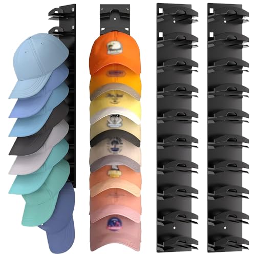 SKJJM Cap Halterung Wand, 2 Stück Selbstklebender Cap Halter, Baseballkappen-Organizer für Wand, Hat Rack Kein Bohren, Cap Halter Kappenhalter für Bis Zu 20 Hüte (Schwarz) von SKJJM