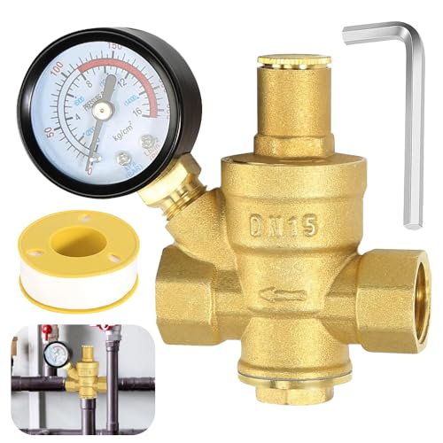 SKJJM Druckminderer Wasser, Druckminderer Wasser 1/2 Zoll DN15 mit Manometer, Hergestellt aus 100% Hohe Härte Messing, Messing Wasserdruckminderer für Wasser überdruckventil von SKJJM