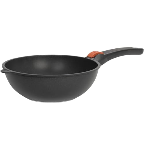 SKK große Antihaft Wok-Pfanne Ø 28 cm - induktionsgeeignet - runder Aluguss Asia Stielwok mit glattem Boden & abnehmbaren Stiel - Made in Germany von SKK