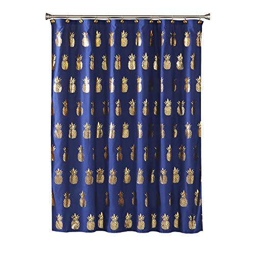 SKL HOME by Saturday Knight Ltd. Duschvorhang, Ananas-Stoff, vergoldet, 183 x 183 cm, Marineblau/goldfarben von SKL Home