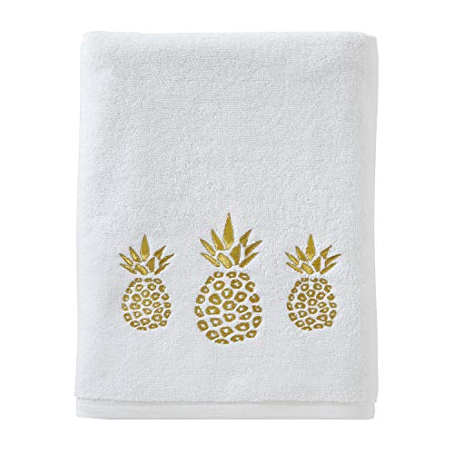 SKL Home Gilded Pineapple Badetuch, Baumwolle, Weiss/opulenter Garten, Small von SKL Home