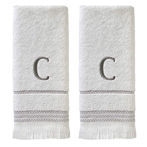 SKL Home Casual Monogram Handtuch (2er-Pack), C, Baumwolle, Weiss/opulenter Garten, 16x26 von SKL Home