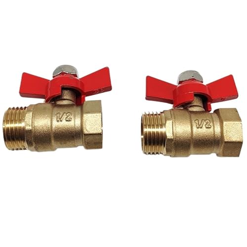 2 Stück 1/2" BSP Innen-/Außengewinde Zweiwege-Messing-Absperrkugelhahn mit Schmetterlingsgriff for Kraftstoff, Gas, Wasser, Öl, Luft 2 Stück 1/2" BSP Innen-/Außengewinde Zweiwege-Messing-Absperrkugelhahn mit Schmetterlingsgriff for Kraftstoff, Gas, Wasser, Öl, Luft von SKLIQMMV