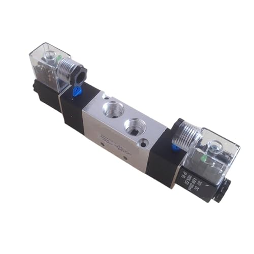 Pneumatisches Luftmagnetventil 4V320-08/10 Doppelspulenanschluss 1/4 Zoll 3/8 BSP 24 V DC 5/2-Wege-Steuerventil mit Steckertyp Rot(4V320-08,DC24V) von SKLIQMMV