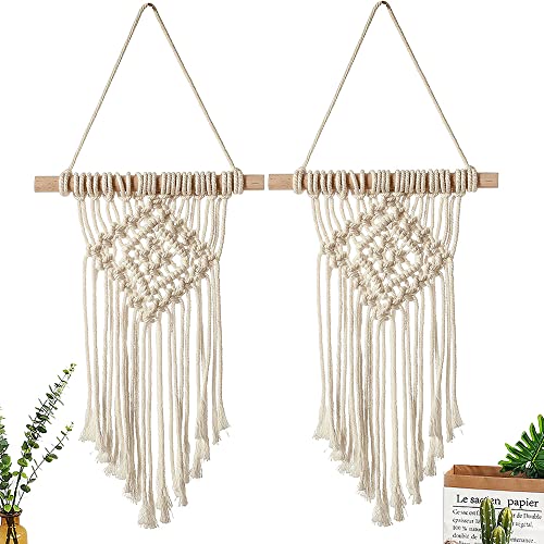 2 Stück Makramee Wandbehang, Macrame Hanging Tapestry, Hand gewebt Hanging Tapestry, Boho Chic Bohemian Wand-Deko, Boho Makramee Wandbehang, für Wohnzimmer, Wohnkultur, L 45x B 20 cm, Beige von Peuirre