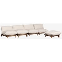 4-teiliges modulares Liegesofa mit Ottomane aus Akazienholz Brina Creme-Beige - Sklum 4-teiliges modulares Liegesofa mit Ottomane aus Akazienholz Brina Creme-Beige - Sklum von SKLUM