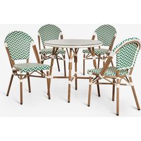 Brielle Bistro rundes Tischset (80 cm Durchmesser) und 4 stapelbare Aluminium-Gartenstühle Grün Apfel - Gardenia Weiß - Sklum von SKLUM