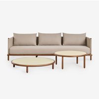 Gartenset mit 3-Sitzer-Sofa und 2 runden Couchtischen aus Olivia-Akazienholz Beige Semoline - Sklum von SKLUM